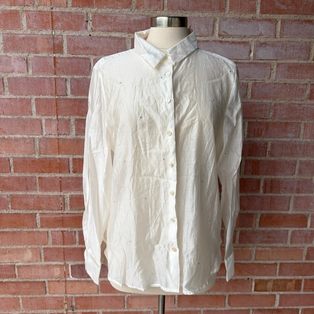 BAILEY/44 Embellished Sheer Long Sleeve Button Up Rhinestone Blouse Women's XL